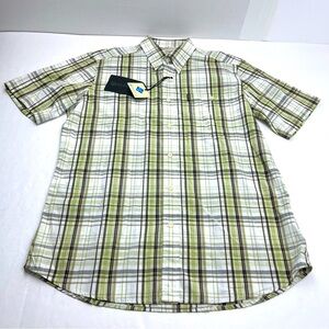 Beretta Drip Dry Shirt Short Sleeve White Green Check Plaid Mens Size Medium NEW